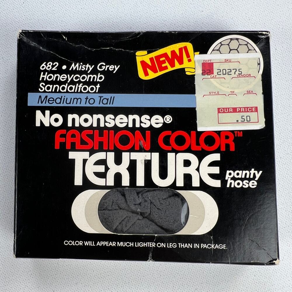 Vintage 1987 No Nonsense Fashion Color Honeycomb Texture Pantyhouse Misty Gray
